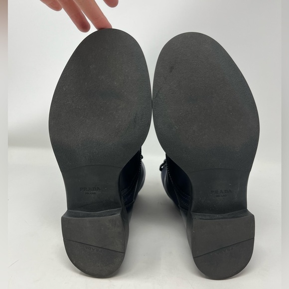 Prada Brushed Leather Monolith Re-Nylon Navy Combat Boot Triangle Logo size 39 - Picture 12 of 14